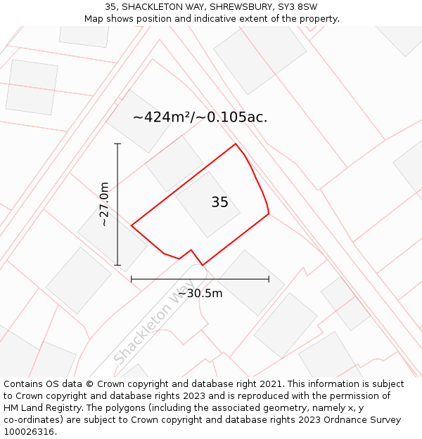 35, SHACKLETON WAY, SHREWSBURY, SY3 8SW: Plot and title map