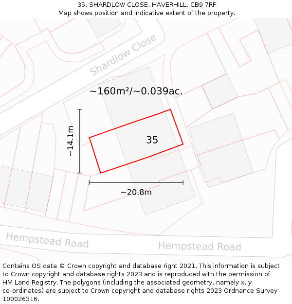 35, SHARDLOW CLOSE, HAVERHILL, CB9 7RF: Plot and title map