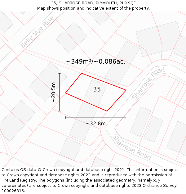 35, SHARROSE ROAD, PLYMOUTH, PL9 9QF: Plot and title map