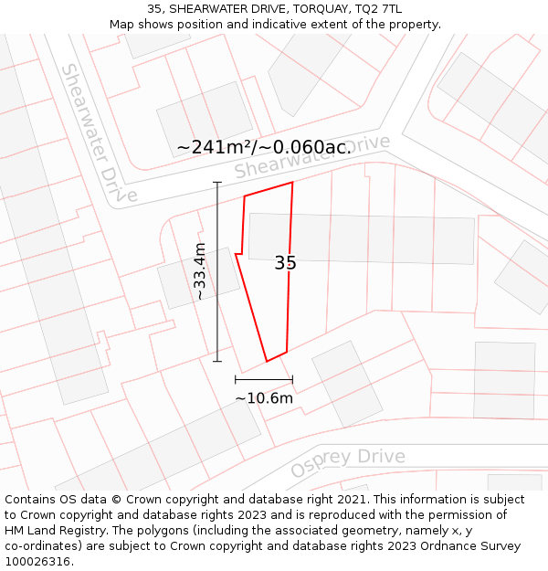 35, SHEARWATER DRIVE, TORQUAY, TQ2 7TL: Plot and title map