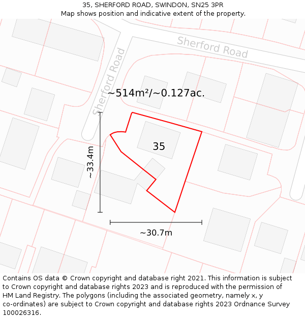 35, SHERFORD ROAD, SWINDON, SN25 3PR: Plot and title map