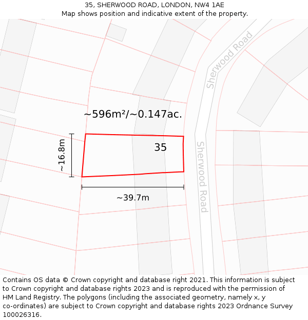 35, SHERWOOD ROAD, LONDON, NW4 1AE: Plot and title map