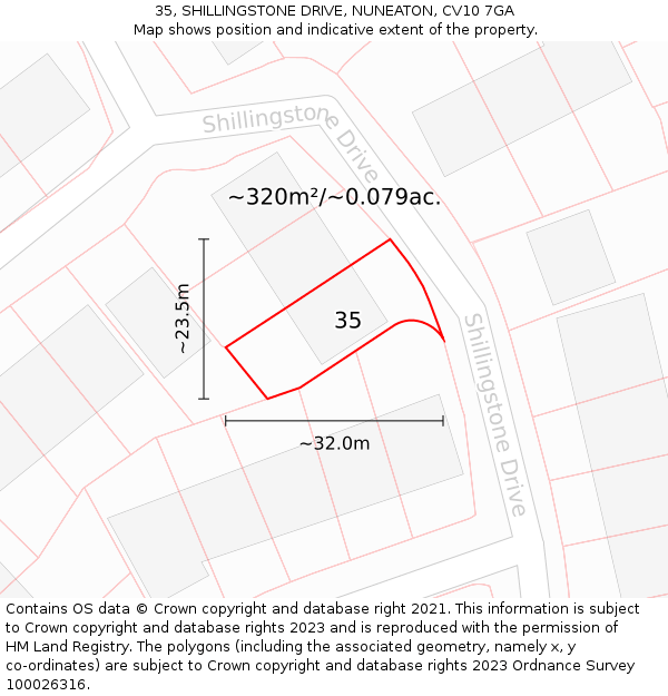 35, SHILLINGSTONE DRIVE, NUNEATON, CV10 7GA: Plot and title map