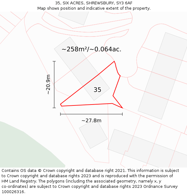 35, SIX ACRES, SHREWSBURY, SY3 6AF: Plot and title map