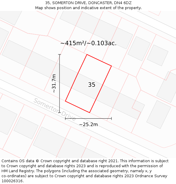 35, SOMERTON DRIVE, DONCASTER, DN4 6DZ: Plot and title map