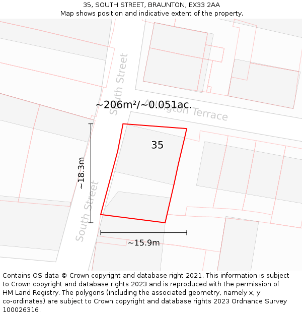 35, SOUTH STREET, BRAUNTON, EX33 2AA: Plot and title map