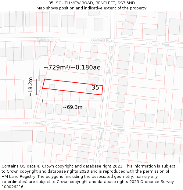 35, SOUTH VIEW ROAD, BENFLEET, SS7 5ND: Plot and title map