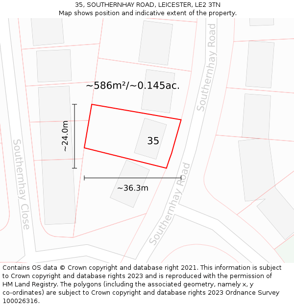 35, SOUTHERNHAY ROAD, LEICESTER, LE2 3TN: Plot and title map