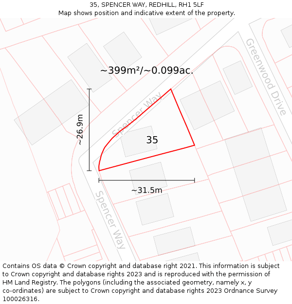 35, SPENCER WAY, REDHILL, RH1 5LF: Plot and title map