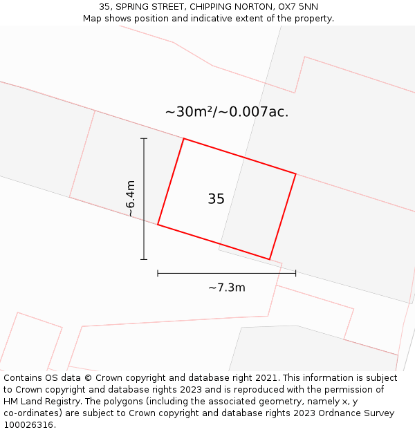 35, SPRING STREET, CHIPPING NORTON, OX7 5NN: Plot and title map