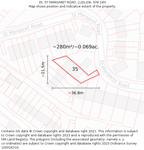 35, ST MARGARET ROAD, LUDLOW, SY8 1XN: Plot and title map