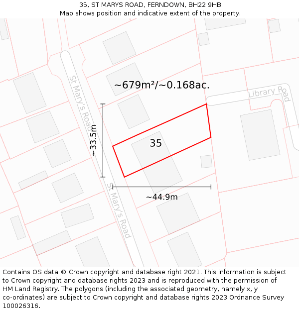 35, ST MARYS ROAD, FERNDOWN, BH22 9HB: Plot and title map