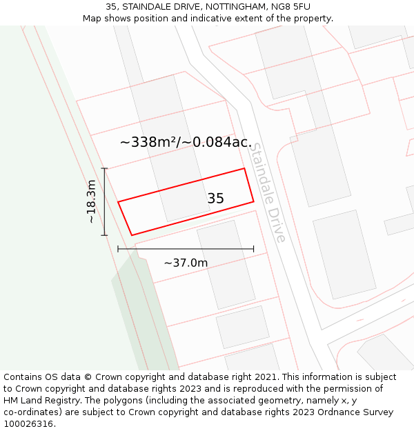 35, STAINDALE DRIVE, NOTTINGHAM, NG8 5FU: Plot and title map