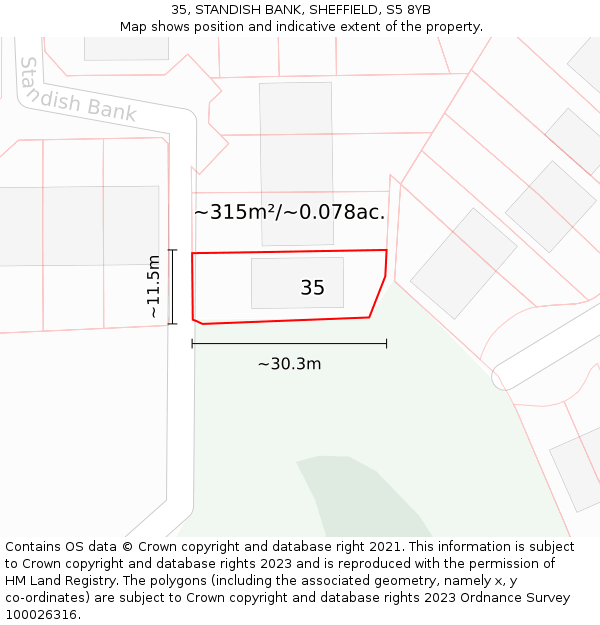 35, STANDISH BANK, SHEFFIELD, S5 8YB: Plot and title map