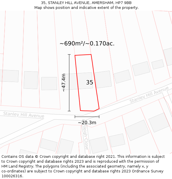 35, STANLEY HILL AVENUE, AMERSHAM, HP7 9BB: Plot and title map