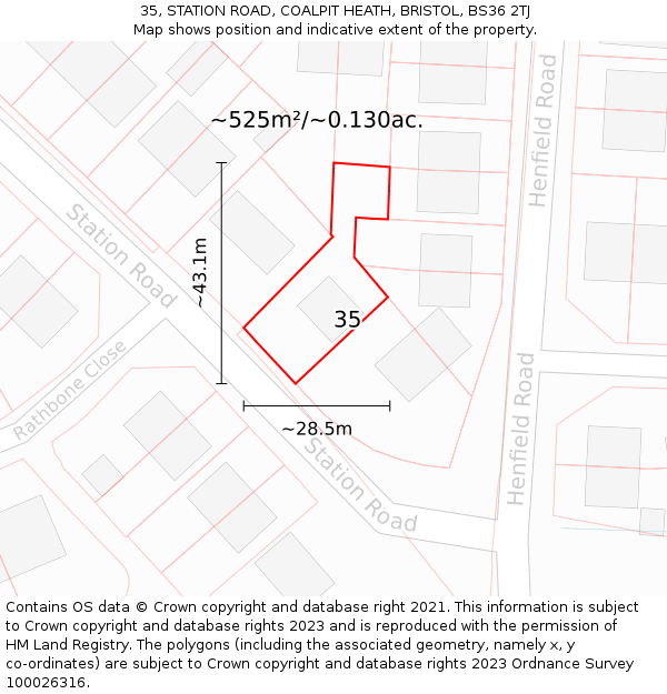 35, STATION ROAD, COALPIT HEATH, BRISTOL, BS36 2TJ: Plot and title map