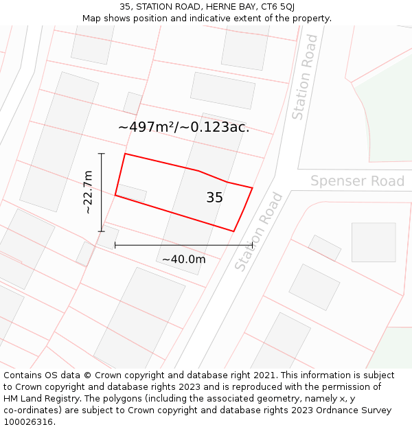 35, STATION ROAD, HERNE BAY, CT6 5QJ: Plot and title map