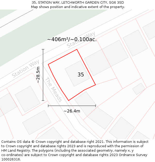 35, STATION WAY, LETCHWORTH GARDEN CITY, SG6 3SD: Plot and title map