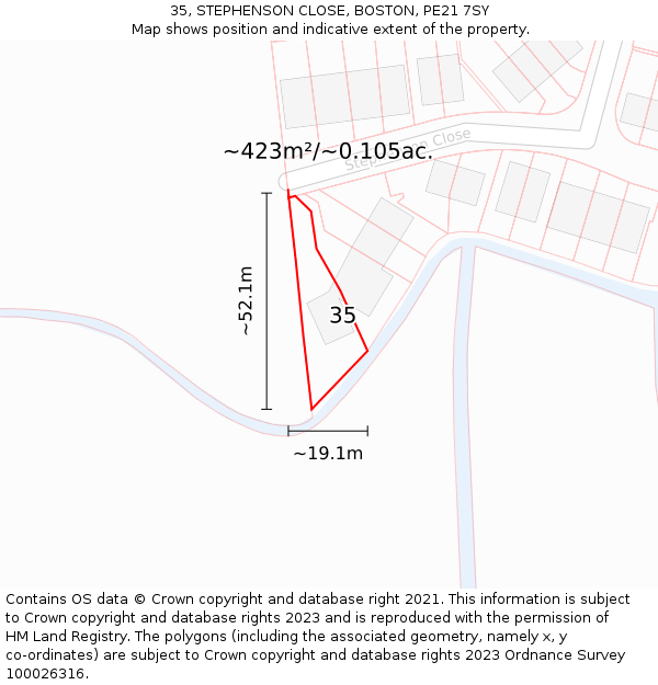 35, STEPHENSON CLOSE, BOSTON, PE21 7SY: Plot and title map