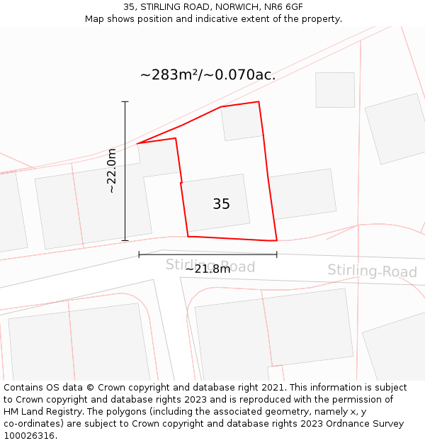 35, STIRLING ROAD, NORWICH, NR6 6GF: Plot and title map