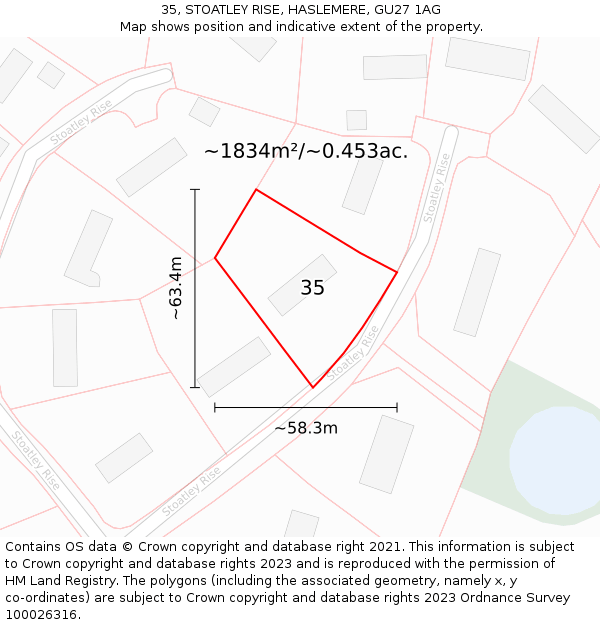 35, STOATLEY RISE, HASLEMERE, GU27 1AG: Plot and title map