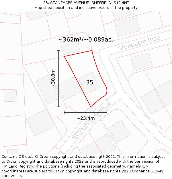 35, STONEACRE AVENUE, SHEFFIELD, S12 4NT: Plot and title map