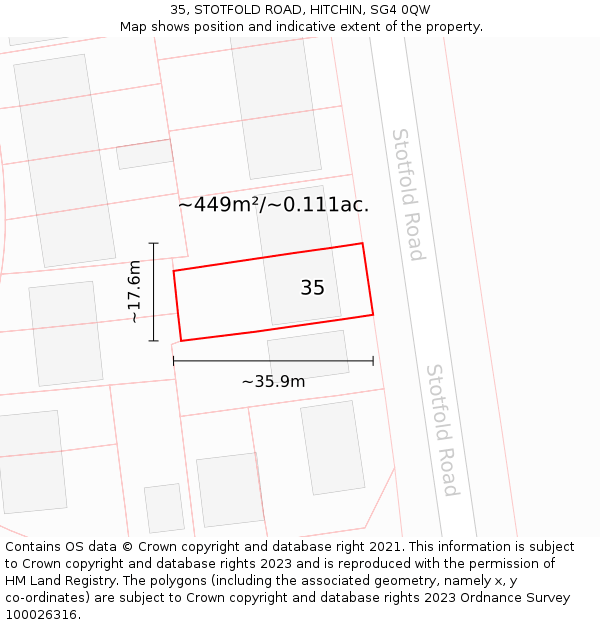 35, STOTFOLD ROAD, HITCHIN, SG4 0QW: Plot and title map