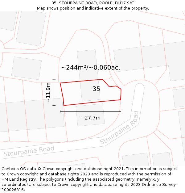 35, STOURPAINE ROAD, POOLE, BH17 9AT: Plot and title map