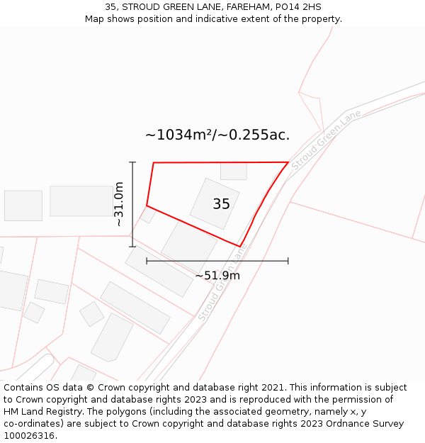 35, STROUD GREEN LANE, FAREHAM, PO14 2HS: Plot and title map