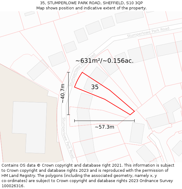 35, STUMPERLOWE PARK ROAD, SHEFFIELD, S10 3QP: Plot and title map