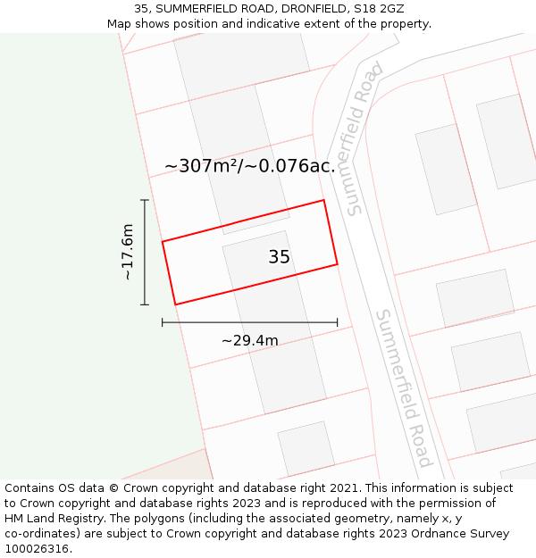 35, SUMMERFIELD ROAD, DRONFIELD, S18 2GZ: Plot and title map