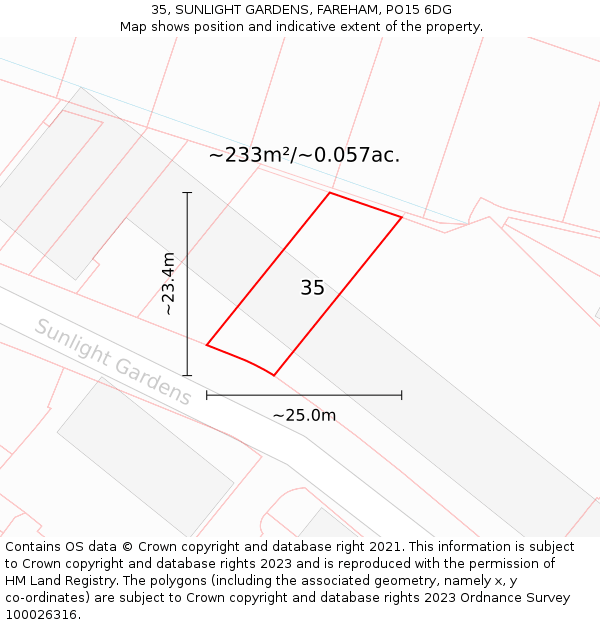 35, SUNLIGHT GARDENS, FAREHAM, PO15 6DG: Plot and title map