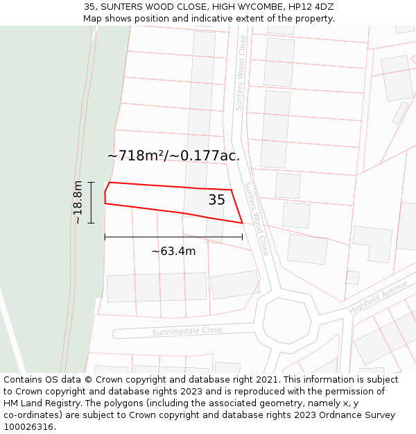 35, SUNTERS WOOD CLOSE, HIGH WYCOMBE, HP12 4DZ: Plot and title map