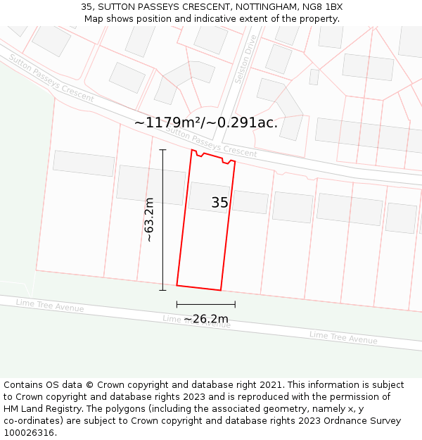 35, SUTTON PASSEYS CRESCENT, NOTTINGHAM, NG8 1BX: Plot and title map