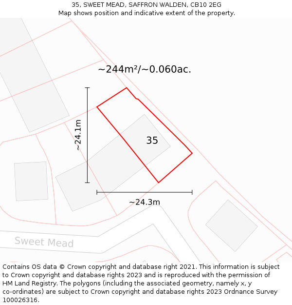 35, SWEET MEAD, SAFFRON WALDEN, CB10 2EG: Plot and title map