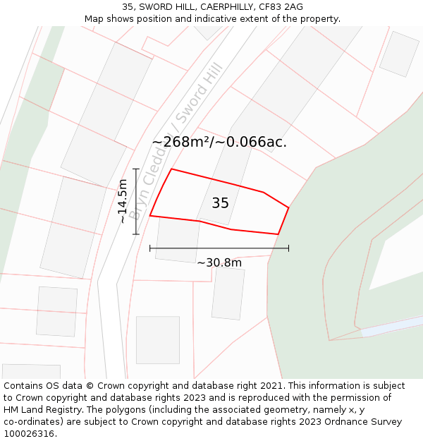 35, SWORD HILL, CAERPHILLY, CF83 2AG: Plot and title map