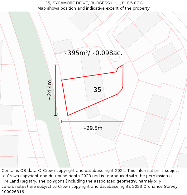 35, SYCAMORE DRIVE, BURGESS HILL, RH15 0GG: Plot and title map