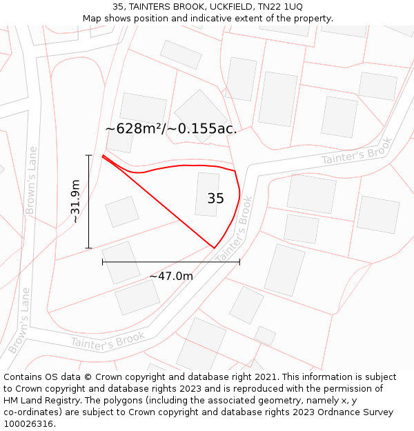 35, TAINTERS BROOK, UCKFIELD, TN22 1UQ: Plot and title map