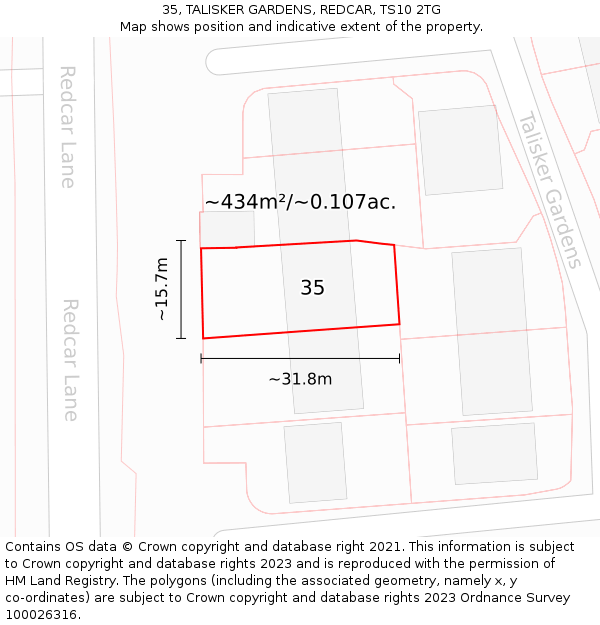 35, TALISKER GARDENS, REDCAR, TS10 2TG: Plot and title map