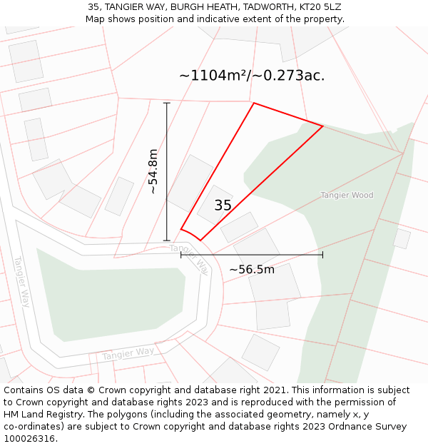 35, TANGIER WAY, BURGH HEATH, TADWORTH, KT20 5LZ: Plot and title map