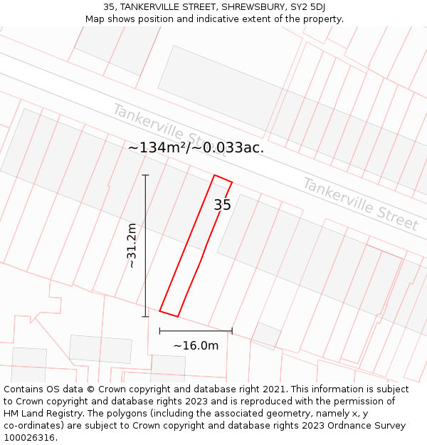 35, TANKERVILLE STREET, SHREWSBURY, SY2 5DJ: Plot and title map