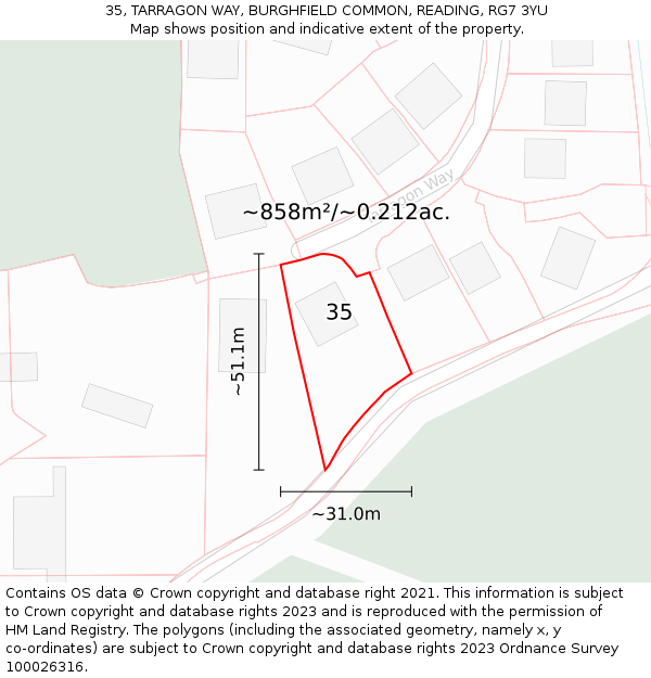 35, TARRAGON WAY, BURGHFIELD COMMON, READING, RG7 3YU: Plot and title map