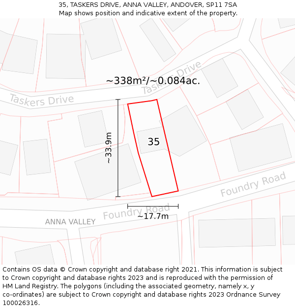 35, TASKERS DRIVE, ANNA VALLEY, ANDOVER, SP11 7SA: Plot and title map
