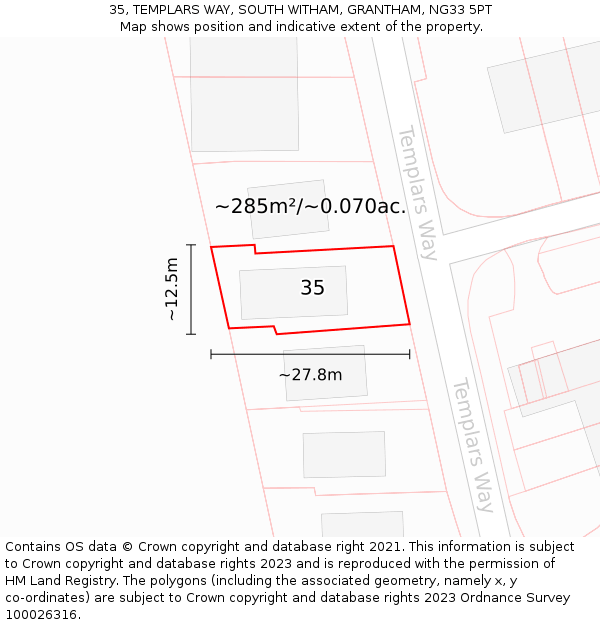 35, TEMPLARS WAY, SOUTH WITHAM, GRANTHAM, NG33 5PT: Plot and title map