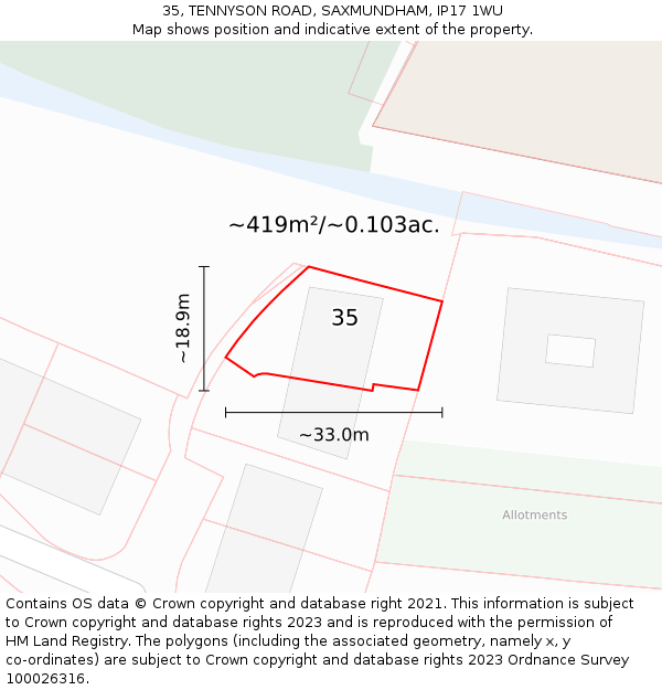 35, TENNYSON ROAD, SAXMUNDHAM, IP17 1WU: Plot and title map