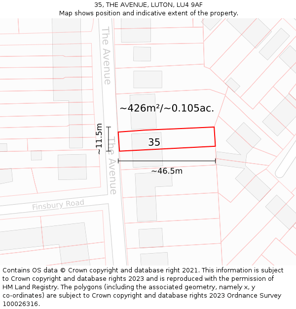 35, THE AVENUE, LUTON, LU4 9AF: Plot and title map