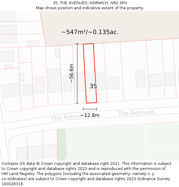 35, THE AVENUES, NORWICH, NR2 3PH: Plot and title map