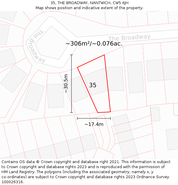 35, THE BROADWAY, NANTWICH, CW5 6JH: Plot and title map