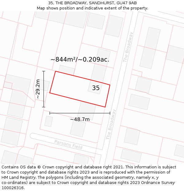 35, THE BROADWAY, SANDHURST, GU47 9AB: Plot and title map