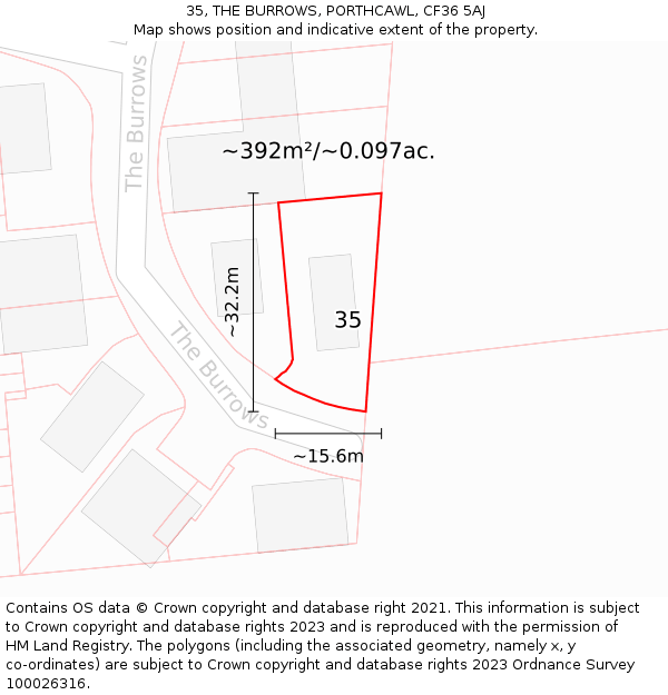 35, THE BURROWS, PORTHCAWL, CF36 5AJ: Plot and title map